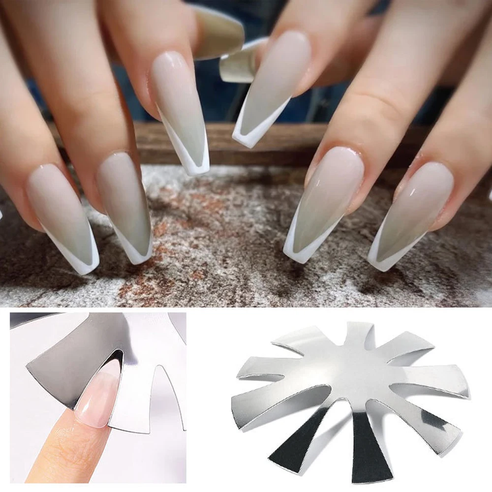 New Hot French Nails Acrylic Easy French Smile Cut V Line Pro 9 Size Tips Manicure Edge Trimmer Almond Shape