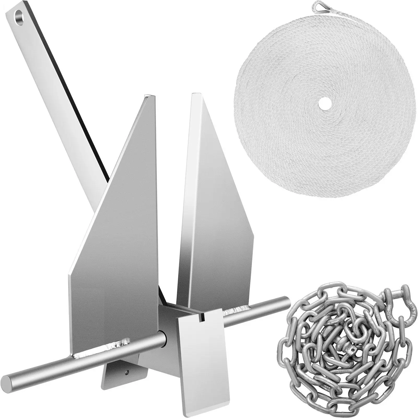

13lb Fluke Boat Anchor Kit – Hot-Dipped Galvanized Steel w/Chain, Rope Shackles for 20'-32' Boats，Muddy, or Rocky Bottoms.