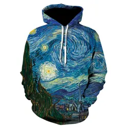 Sudadera con capucha para hombre y mujer, estilo Harajuku, pintura al óleo de Van Gogh, con estampado 3D de Noche Estrellada, estilo Hip Hop, 2023