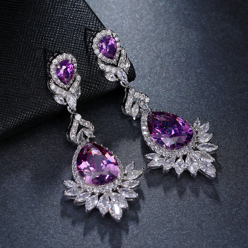 SUGO New Arrival Temperament Charming High Quality Purple Cubic Zirconia Earrings for Noble Ladies Women Shiny Dineer Jewelry