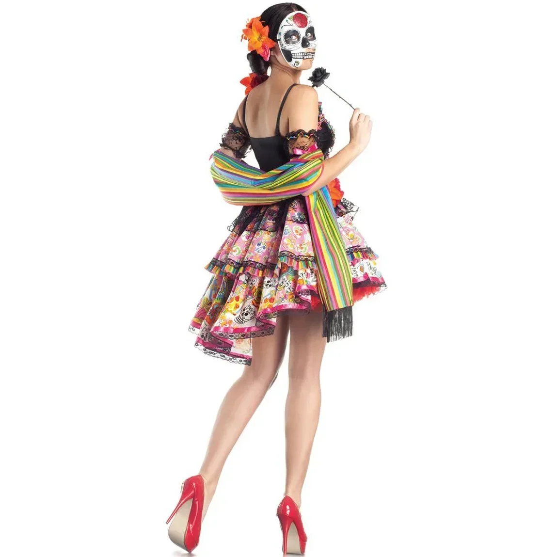Adult Mexican Day of The Dead Flower Fairy Costume Suit Skull Ghosts Bride Dress Women Vampire Zombie Cosplay Halloween Party