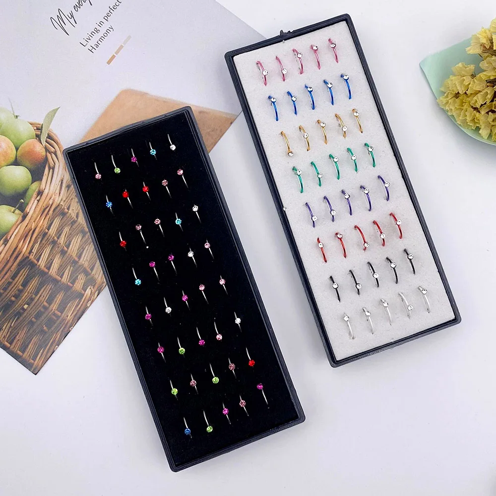 40/60PC Set Mode Kristall C Form Nasenring Edelstahl Mehrfarbige Biegung Nasenstecker für Frauen Aro Nariz Anneau Nez Piercing – Detail 9