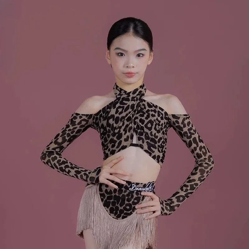 Vêtements de danse en ligne, costume de scène, jupe à franges, léopard, costume de concours de danse latine, vêtements de danse à pompon, tenue latine et américaine