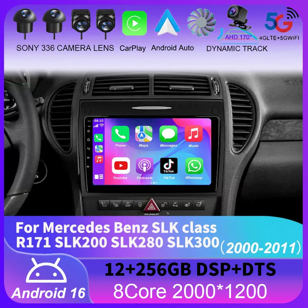 Android 16 Carplay Car Radio For Mercedes Benz SLK class R171 SLK200 SLK280 SLK300 2000 - 2011 Navigation GPS Multimedia Player