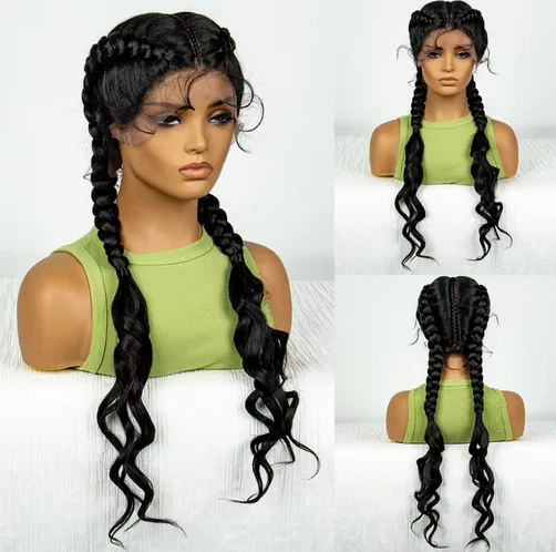 Synthetic Braided Wigs with Curly Wave for Women Lace Frontal Afro Twist Braids Wig with Baby Hair for Girls 30 Inches