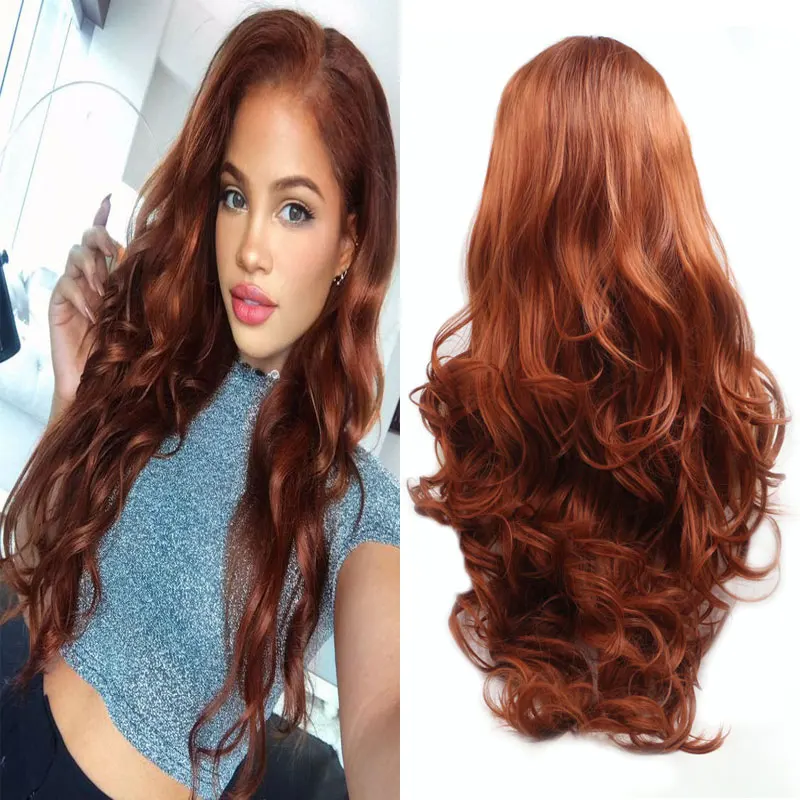 Copper Red Orange Deep Wave Hair Synthetic 13x4 Lace Front Wigs High Quality Heat Resistant Fiber Hair Middle Parting For Women