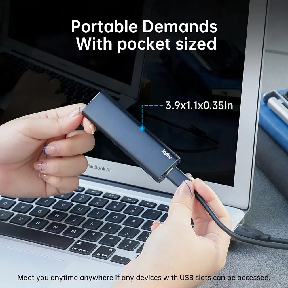 2TB Portable SSD USB 3.2 Gen 2 Type-C External Solid State Drive for File Storage Business Travel Rapid Read Write Slim