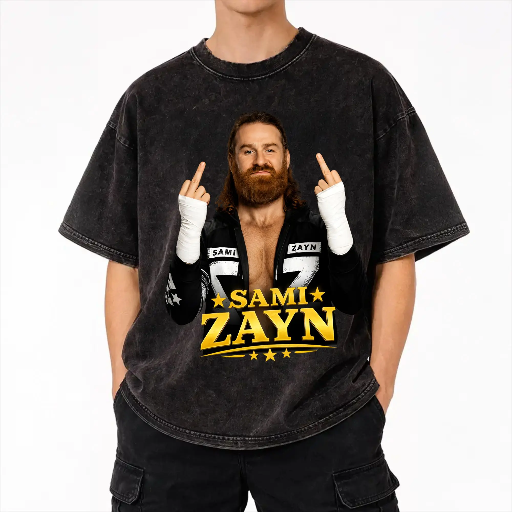 Chemises délavées Harajuku Sami Zayn Justice For Sami, accessoires, t-shirt vintage oversize, streetwear, t-shirts imprimés à manches courtes