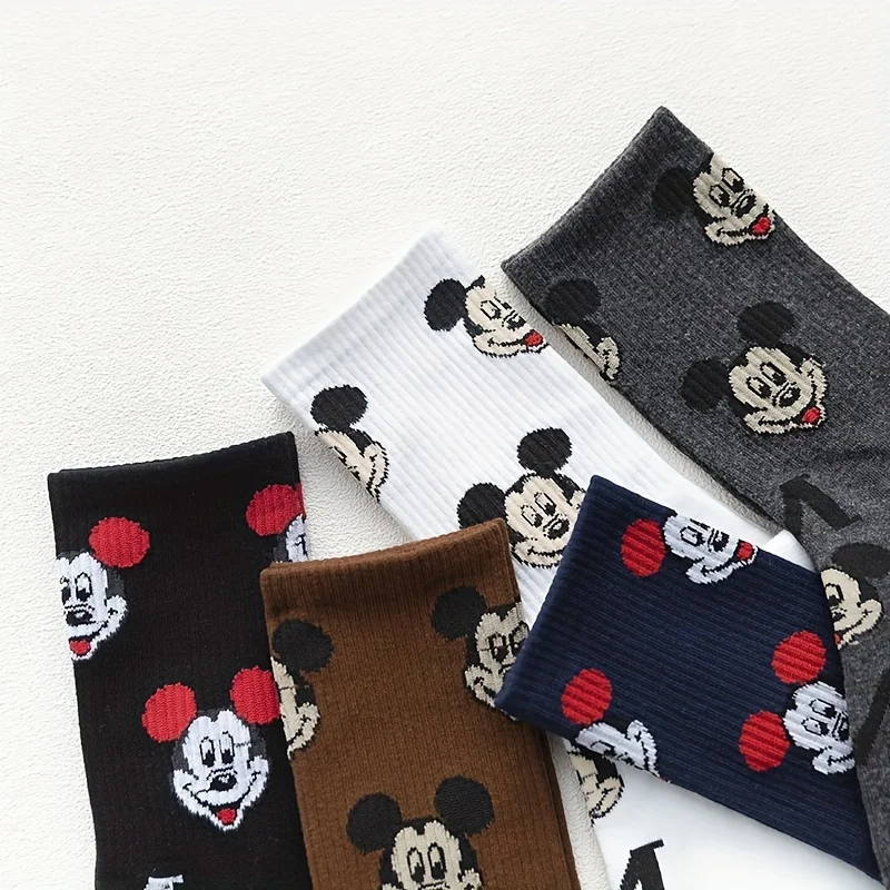 

5 Pairs Disney Mickey Mouse Socks Unisex Crew Socks Harajuku Cartoon Letter M Pattern Casual Socks for Men Women