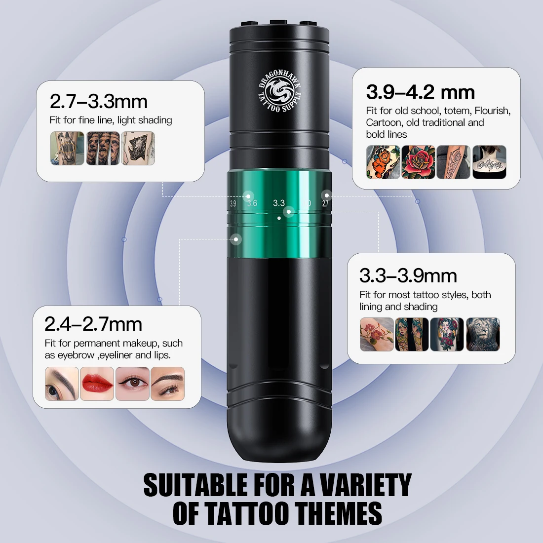 드래곤호크 울트라 대용량 배터리 1500mAh 무선 펜 7 스트로크 길이 타투 머신