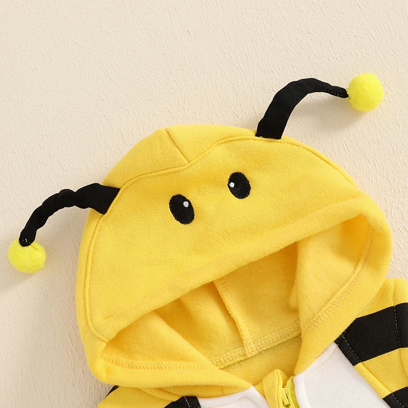 Baby Bee Costume Sleeveless Hooded Romper Long Socks Set Infant Bumble Bee Costume Newborn Outfit