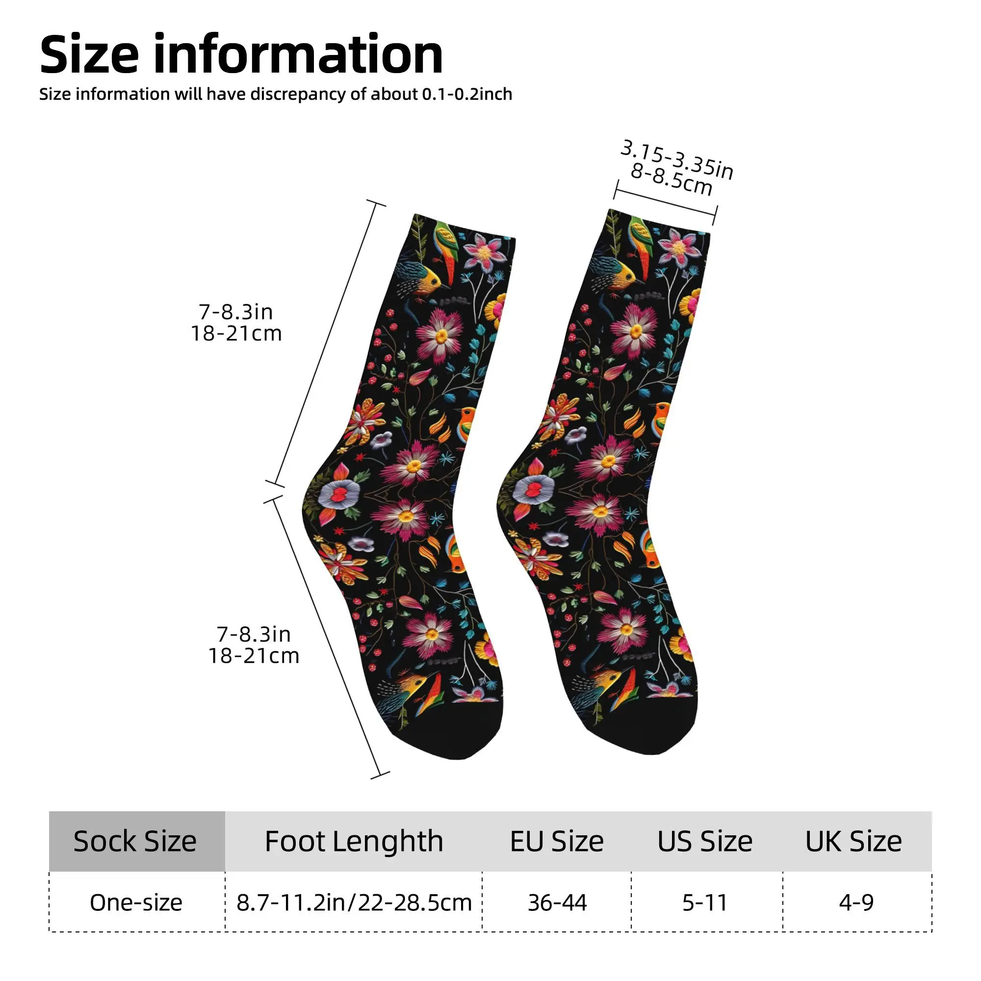 1pc Colorful Birds On Branches With Flowers Printed Men's Socks  Novelty Hip Hop Harajuku Pattern Crew Sock Casual Gift