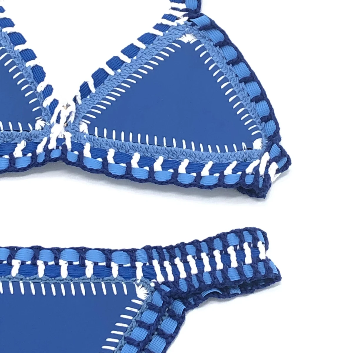 Women Sexy Swimsuit Blue Neoprene Crochet Elastic Bikini Sets Back Buckle Tankini Yellow Swimwear