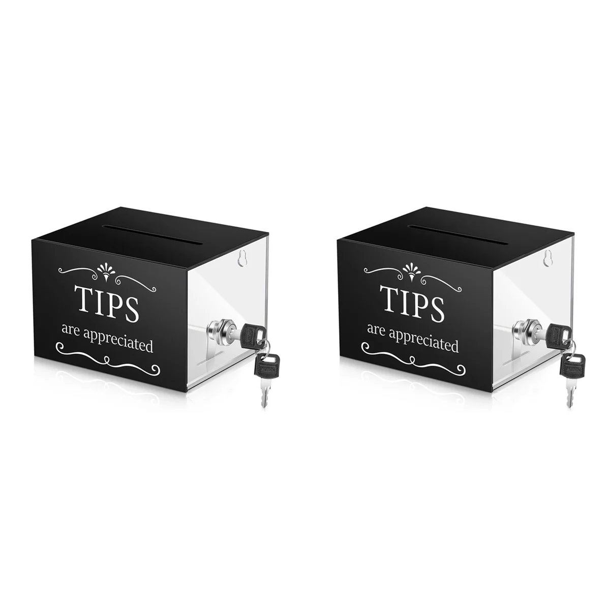 BNVN-2X Tip Jars For Money 6 X 4 X 5 Inch Tip Collection Box With Lock Donation Suggestion Box For Tip Storage Raffling Box