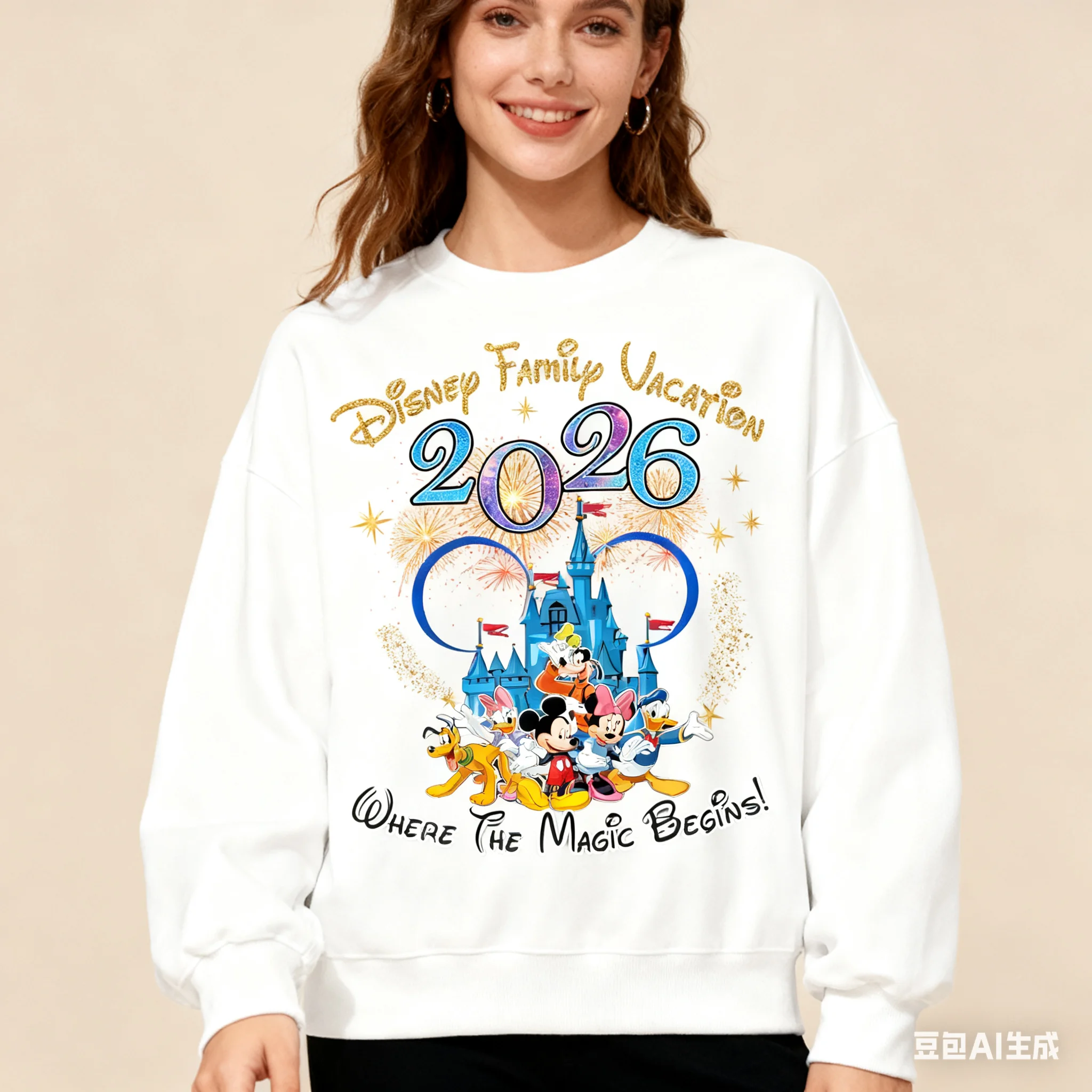 Disney 2026 Vacanza in famiglia Topolino e amici Abiti coordinati per la famiglia Ragazzi Ragazze Felpa girocollo Vestibilità rilassata Autunno Inverno