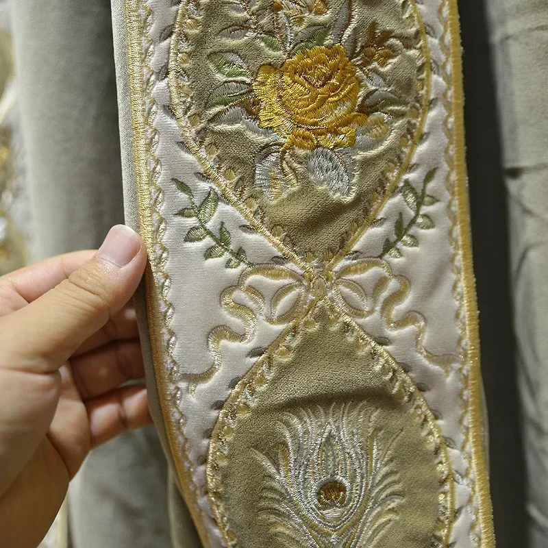 Luxury Fabric Curtains For Living Dining Room Bedroom French American High Shading Velvet Embroidered Curtain