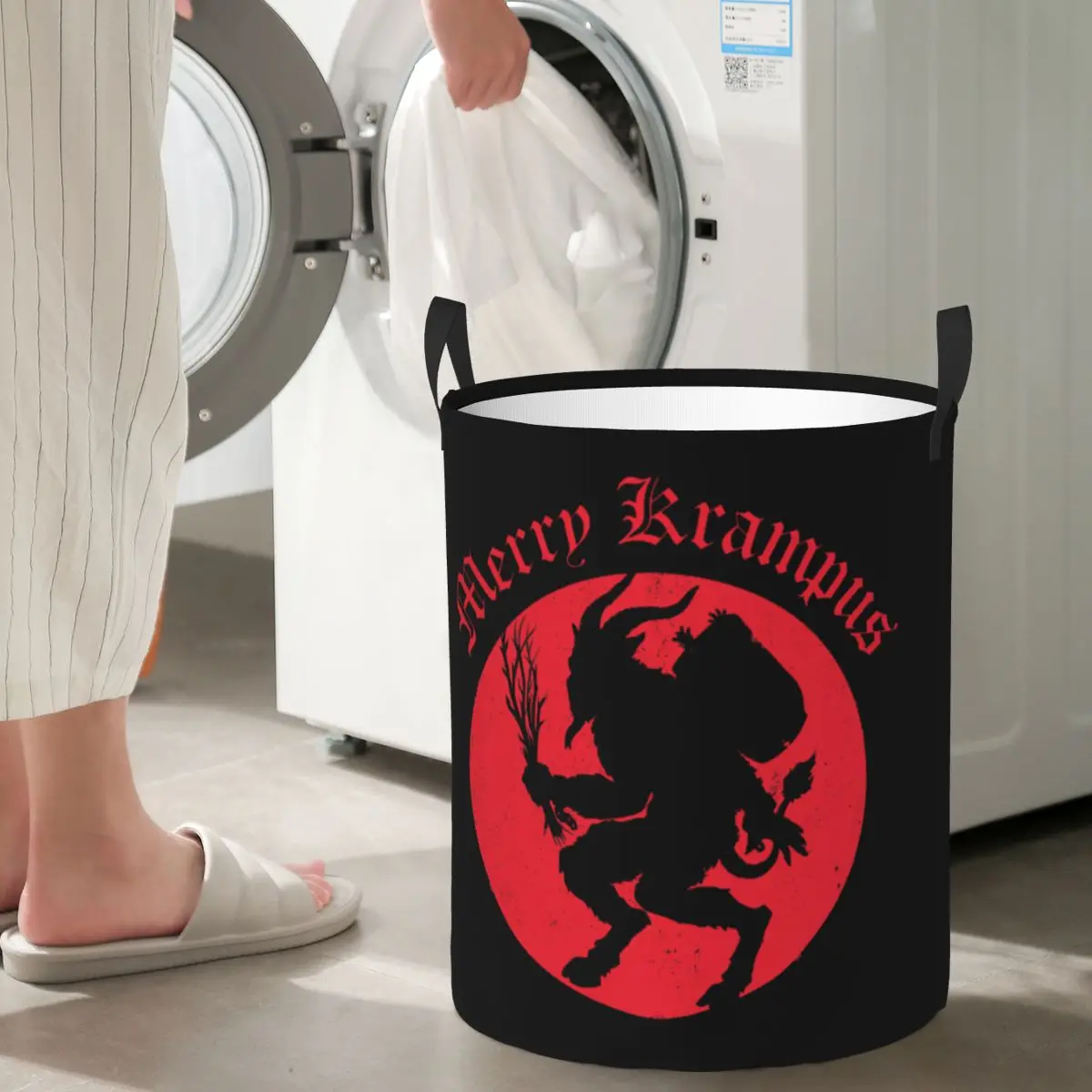 Merry Krampus Horror Christmas Foldable Laundry Baskets Dirty Clothes Toys Storage Basket Large Waterproof Hamper