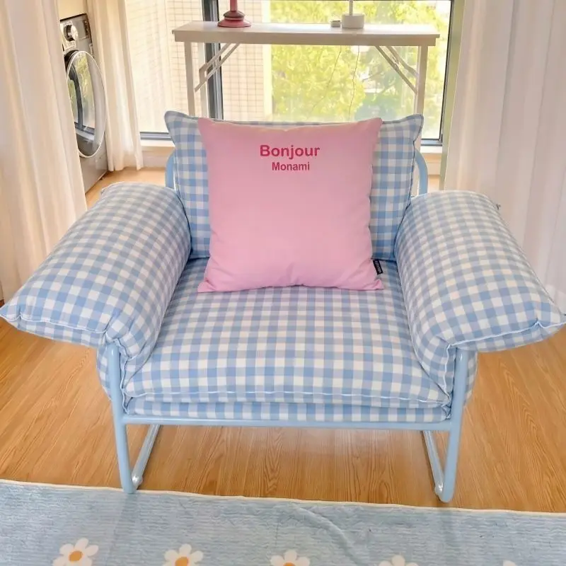 Dopamine blue plaid single sofa, leisure chair, living room Bauhaus single chair, comfortable and cute small sofa
