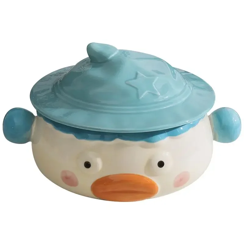 Clown Noodle Bowl Ceramic Dormitory Students with Lid Handle Cute Creative Cutlery Funny Wide Mouth Large Convenient Soup Bowl