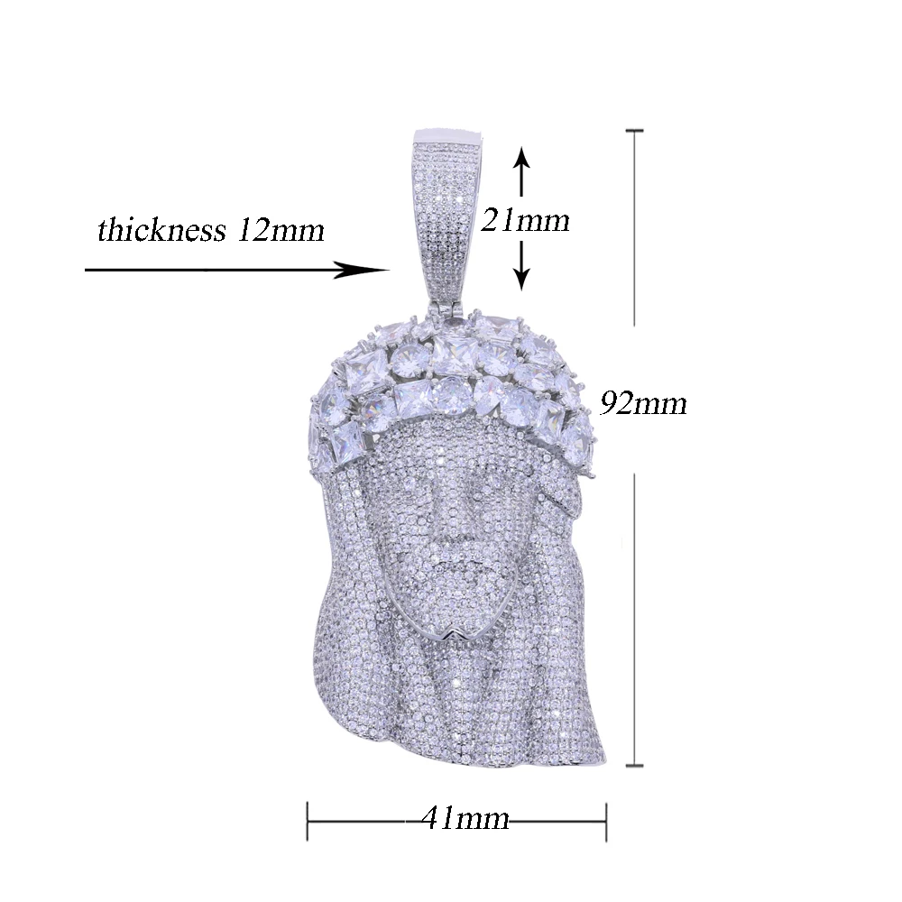 جديد مثلج خارج يسوع رئيس قلادة قلادة الأبيض تنس سلسلة بلينغ تشيكوسلوفاكيا الزركون الإيمان سحر التصميم الديني الرجال الهيب هوب مجوهرات