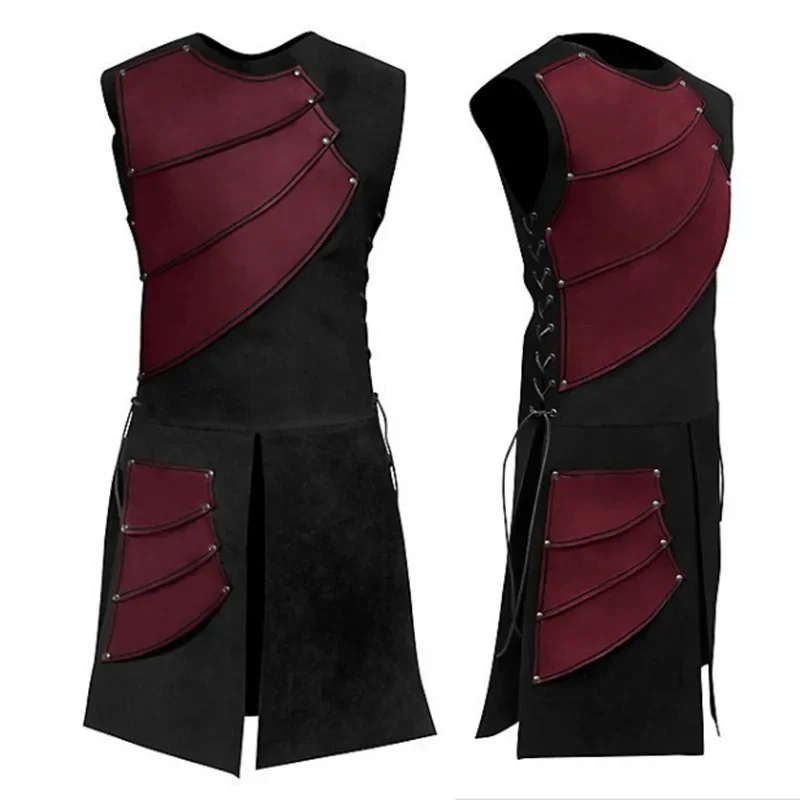 

Medieval Cosplay Costumes Fashion Men Vest Tops Theme Party Archer Leather Armor Retro Renaissance Bandage Sleeveless Patchwork