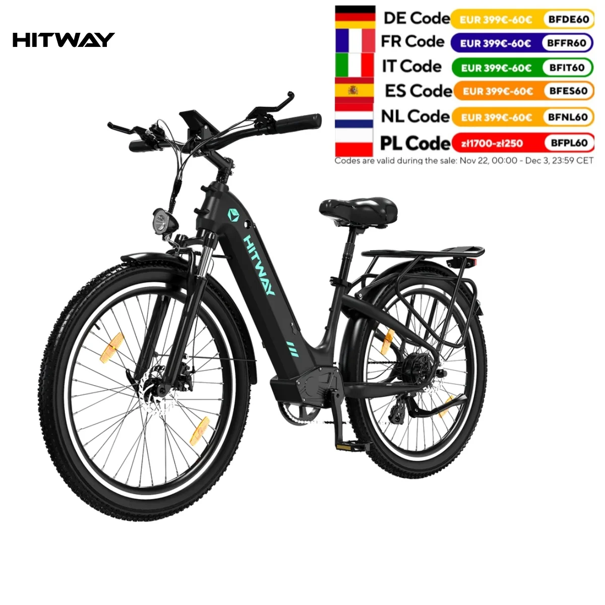 HITWAY 26X3.0 City Electric Bike Pedelec 250W City Cruiser E Bike 48V 18Ah Replaceable Battery 55-80 Km 7 Speed Commuter E Bike