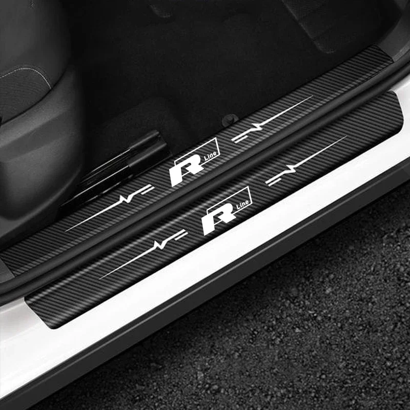 Car Door Sill Protector Threshold Stickers for Volkswagen VW Rline R Line Badge Golf POLO Trunk Door Anti Scratch Trim Strips