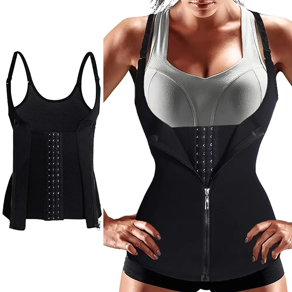 Taillentrainer-Tanktops für Damen mit Reißverschluss, Bauchkontrolle, Sauna-Activewear, Körperformende Unterwäsche für Workouts