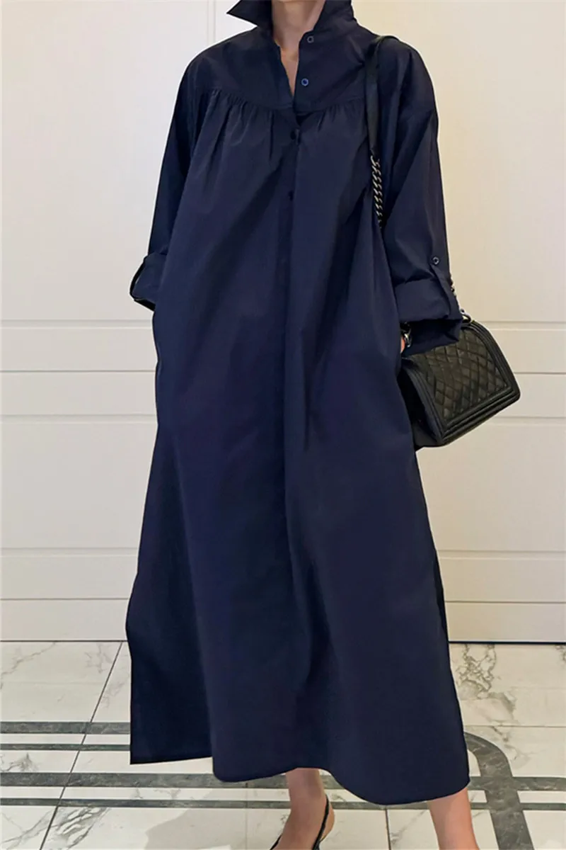 Długa, luźna spódnica midi damska plus size z bawełny na wiosnę, lato i jesień, modny krój A-line z guzikami.