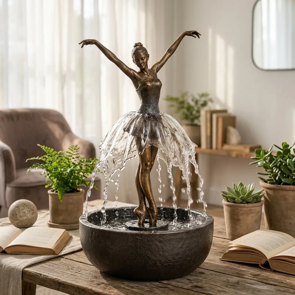 For Meditation Corner Ballerina Water Fountain Indoor Decorative Fountain 21cm×28cm Built-in Circulation Pump Stylish New