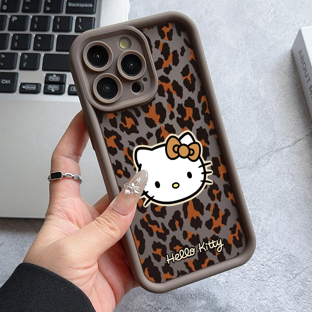 Leopard Hello Kitty Phone Case for Oppo Reno 12 11 10 8 7 6 5 4 3 2 Reno12 Reno11 Reno10 Reno8 T Z F Pro Plus 4G 5G Ladder Cover