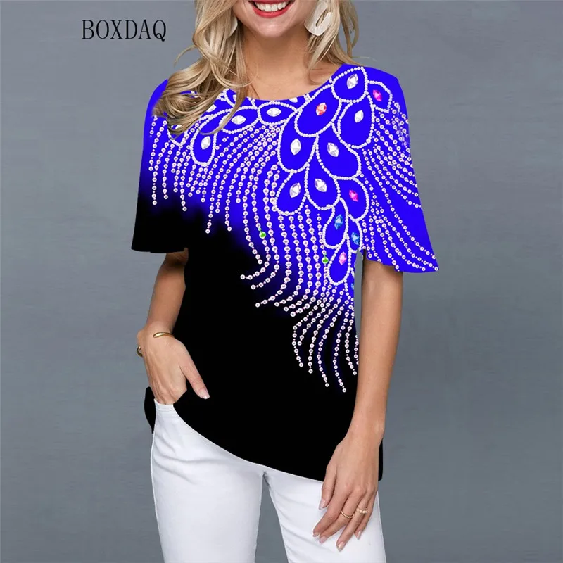 Fashion 3D Print Shirt Summer Short Sleeve Street Style Women Blouses Round-Neck Female Casual Shirts Lady Pullovers Tops