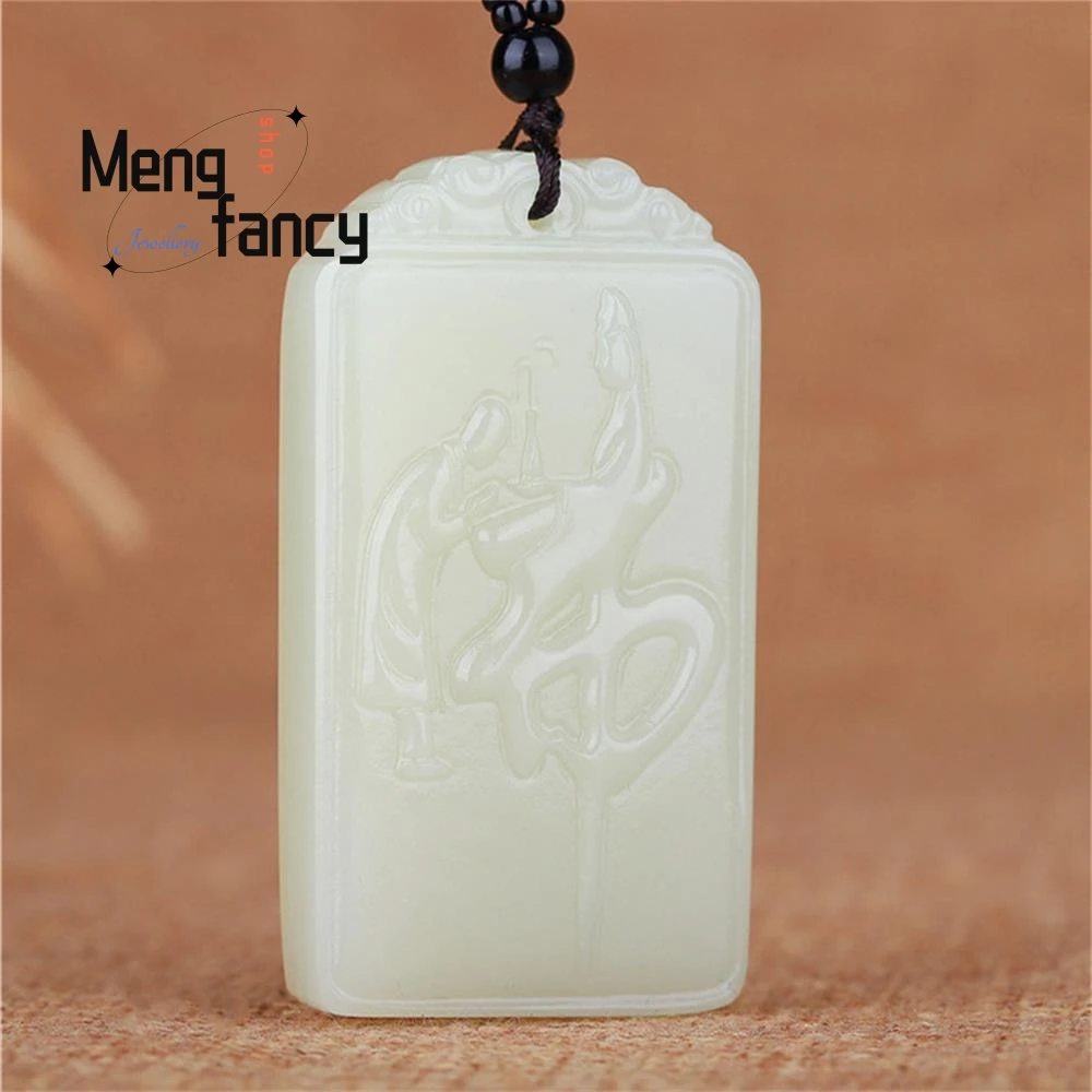 

Natural Afghan Greenish White Jade Worshiping the Buddha Guanyin Pendant National Style Fashion Jewelry Exquisite Holiday Gifts