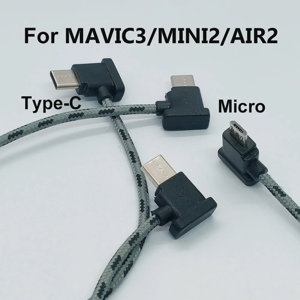1Pcs Braided Type-C to Micro USB Type-C to Type-C Data Cable for DJI Mavic3 Mini 2 Air2 Air3 Drone Remote Controller