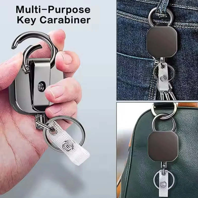 قابل للسحب المفاتيح شارة بكرة أصحاب المعادن الثقيلة مع حلقة تسلق مشبك حزام وحلقة رئيسية لحامل اسم بطاقة الهوية