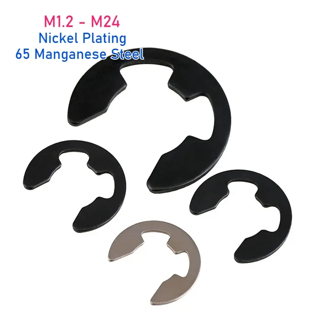 1-200 sztuk 1.2/1.5/2/2.5/3/3.5/4/4.5/5/6/7/8/9~24mm czarny/nikielowany wał zewnętrzny pierścień ustalający E klips zatrzaskowy podkładka zabezpieczająca