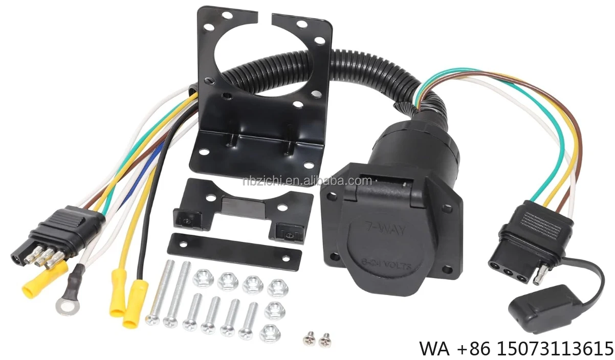 

4-Way Flat to 7-Way Blade Trailer Adapter with Mounting Bracket 4-Way Female Plug for Towing