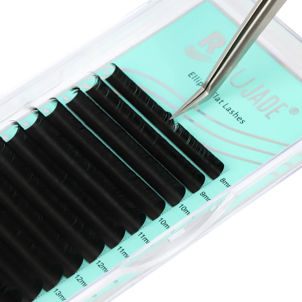 Flat Ellipse Lashes Dark Matte Black 0.15 0.20 Thick Flat Soft False Eyelashes Extension Two Split Tips Cashmere Lashes Makeup