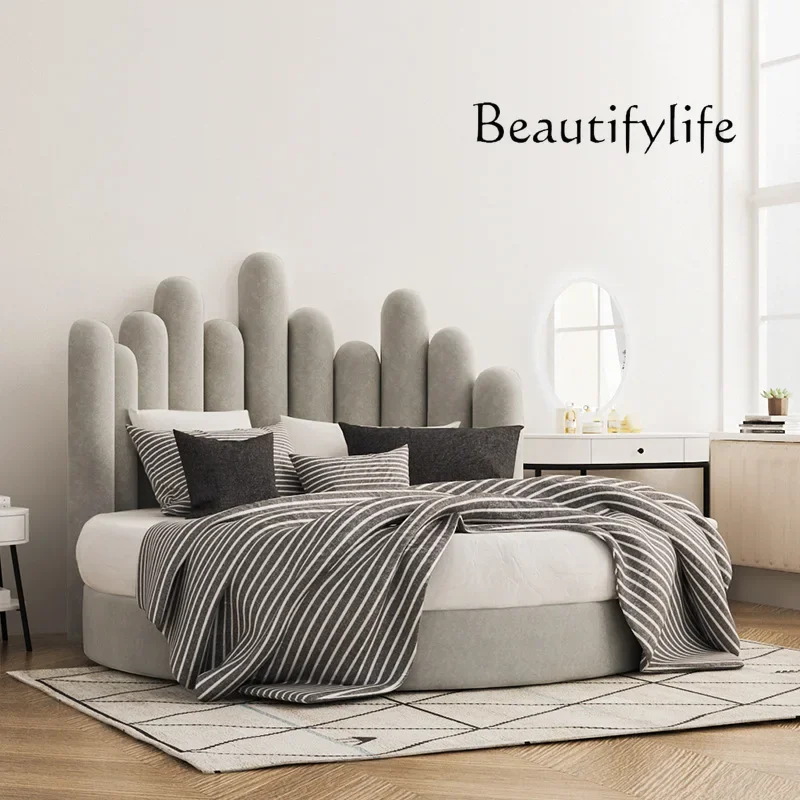X36 American Light Luxuriöses, modisches rundes Stoffbett, französisches, modernes, schlichtes Doppelbett