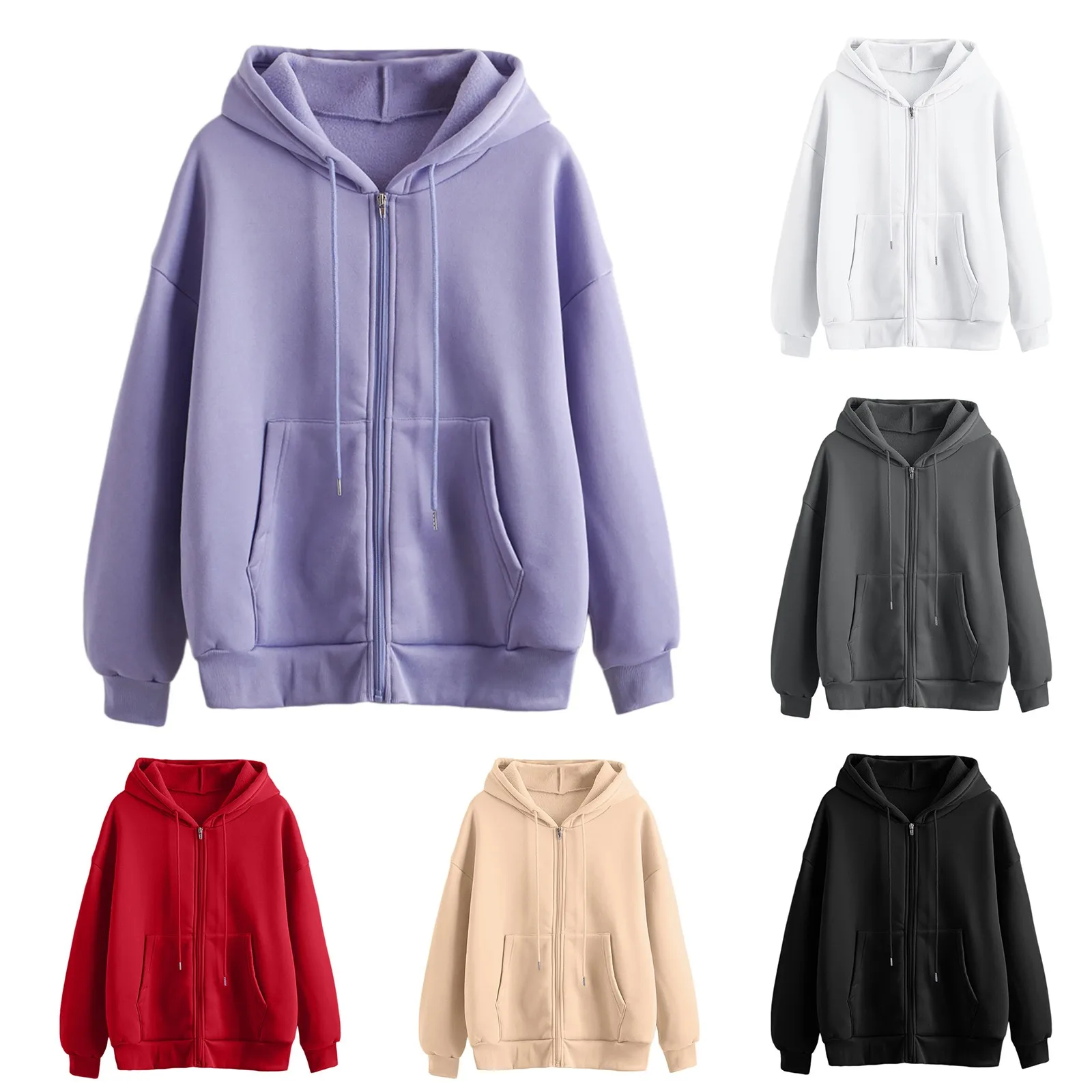 2024 Autumn New Sweatshirts Casual Street Loose Oversize Zipper Hoodie Hooded Jacket Coat Lazy Women's Spring Versatile Cardigan