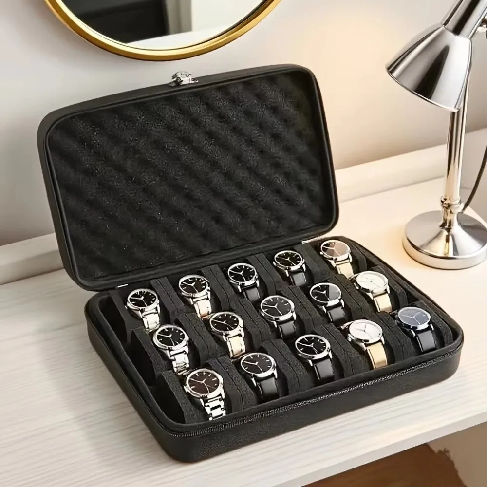 Durable 6/8/10/12/15 Slots Watch Box Hard EVA Watch Display Holder Drop-resistant Zipper Closure Watch Case Home Use