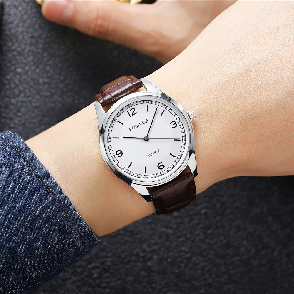 fashion big dial leather quartz men business watch