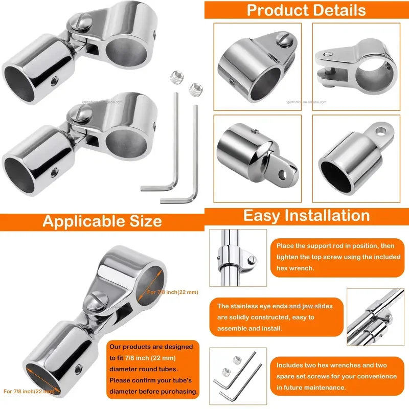 316 stainless steel marine tarpaulin accessories replacement, roof eye end cover and sliding fixture, yacht marine hardware