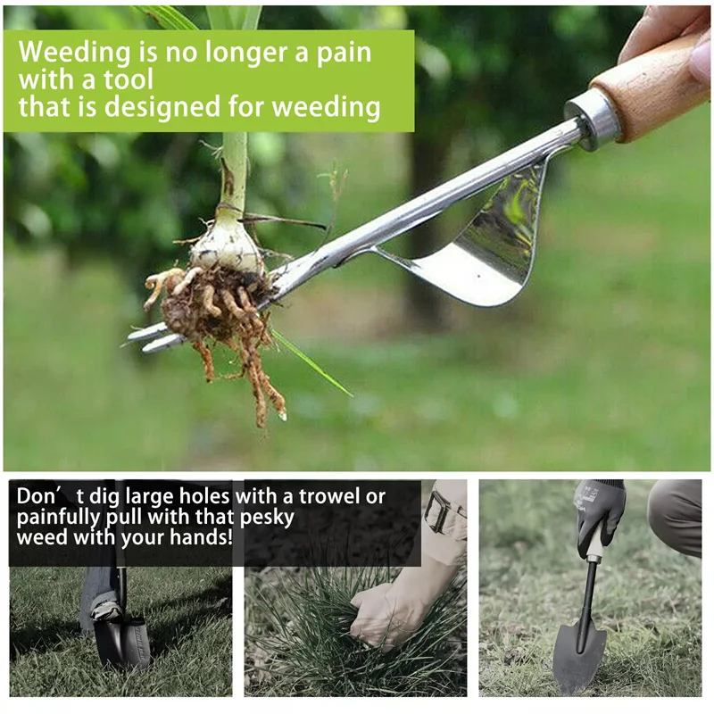 Stainless Steel Manual Weeder Taman Penghapusan Lahan Pertanian Penarik Dandelion Menggali Rumput Weeder Transplantasi Tangan Luar Ruangan Penyiangan Alat