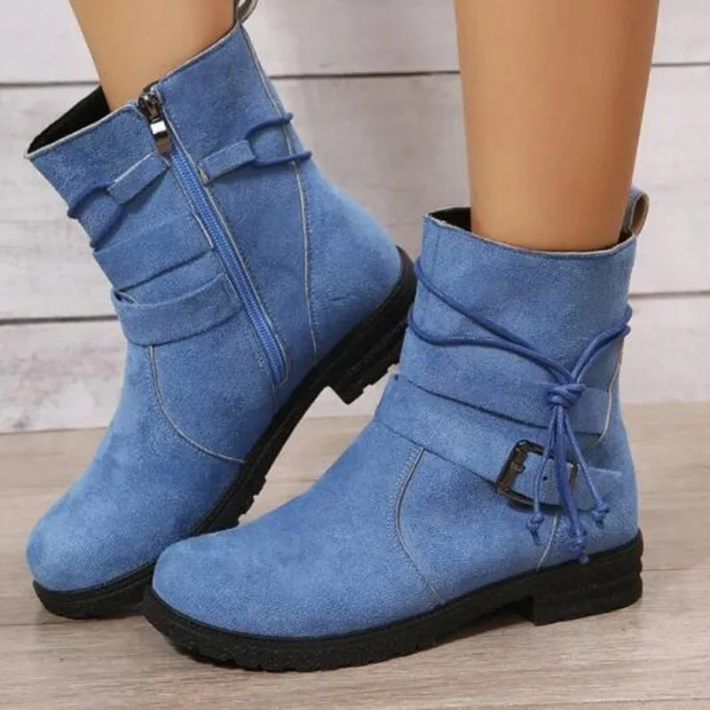 2025 Women Chelsea Boots Ankle Retro Shoes Suede Autumn Winter New Goth Casual Motorcycle Boots Gladiator Walking Zapatos Mujer