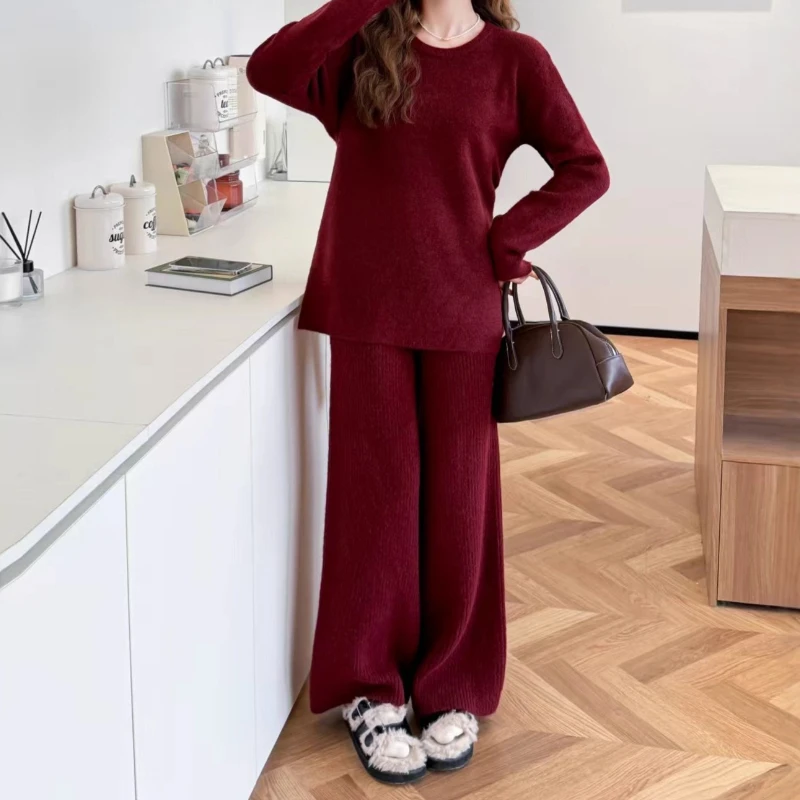 2025 خريف جديد ضوء ناضج نمط الدانتيل متابعة تصميم الخصر الوجهين أعلى لتنحيف أسفل واسعة الساق السراويل دعوى