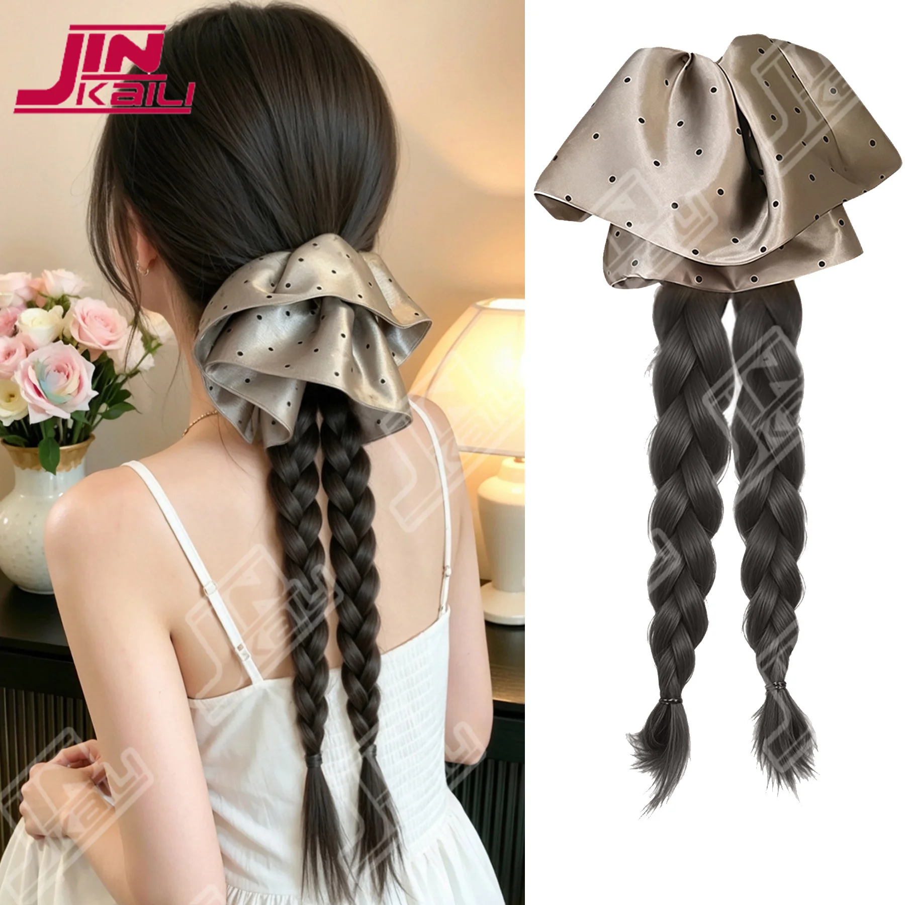 JKL Synthetic Braid Ponytail Hair Light Coffee Polka Dot Claw Clip  Boxing Braid Ponytail Extensions For Wom JKL