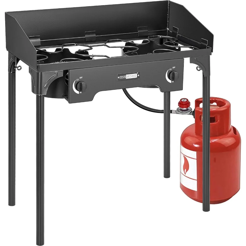 

Double Burner Stove 150,000 BTU/hr, Heavy Duty Outdoor Dual Propane with Windscreen and Detachable Legs Stand for Campi