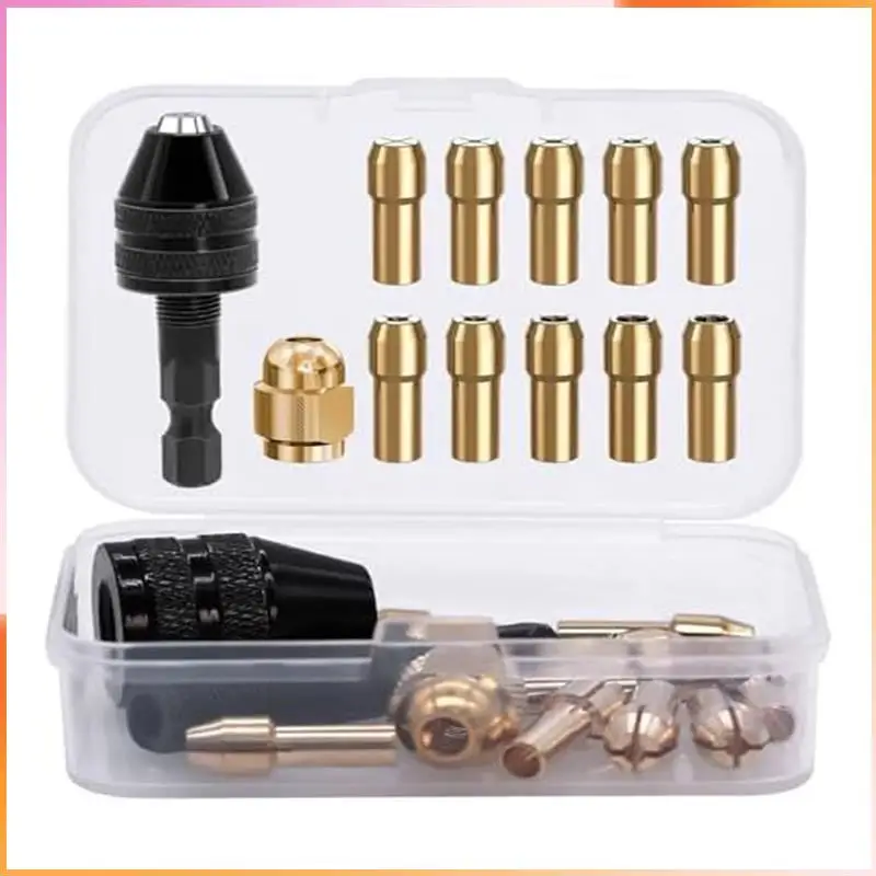 

A93Z 12 Piece Drill Chuck Adapter Tool ,4486 Drill Chuck, 4485 Collets, Brass Change Chuck Heads, Keyless Drill Chuck With Box