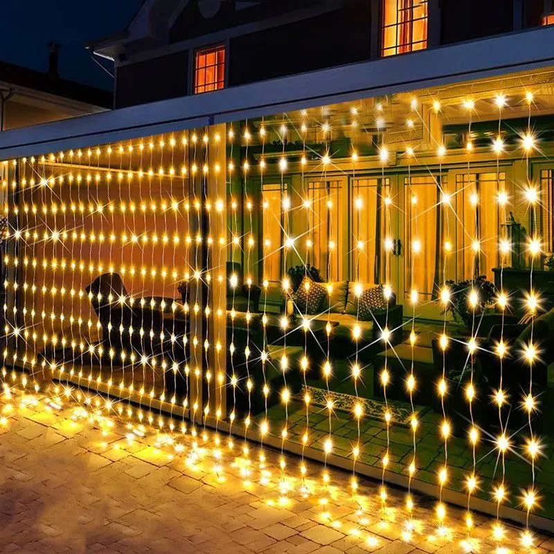 Solar LED Curtain String Lights Outdoor Solar Lamp Fairy Light 2024 Christmas Decor Great for Wedding Birthday Patio Garden